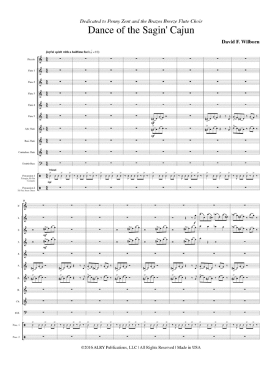 Dance of the Sagin' Cajun for Flute Choir and Percussion Flute Choir scores gallery preview page 2