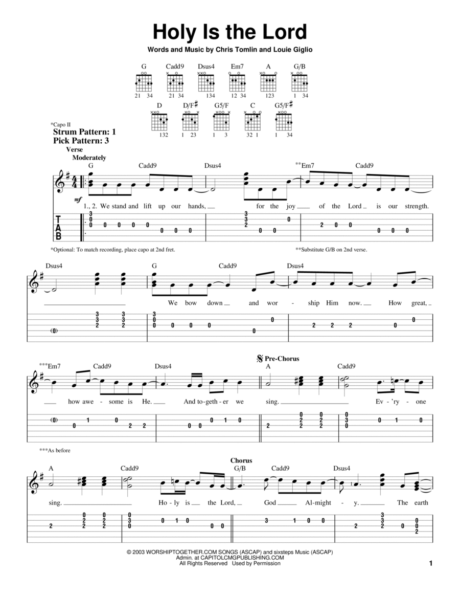 Holy Is The Lord Guitar Tablature scores gallery preview page 1