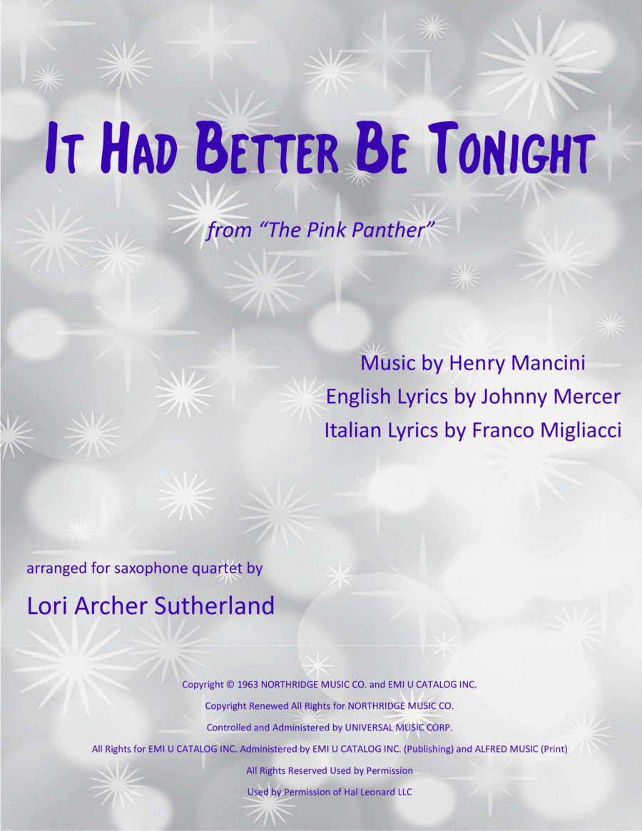 It Had Better Be Tonight Saxophone Quartet scores gallery preview page 1
