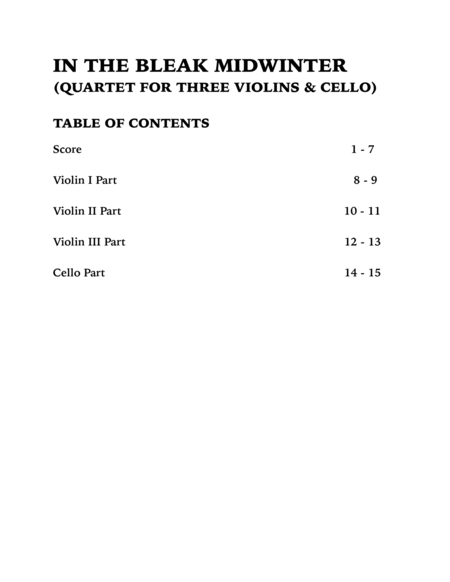In the Bleak Midwinter (String Quartet for Three Violins and Cello) image number null