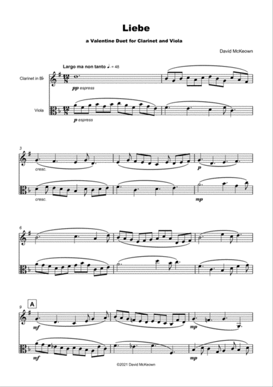 Liebe, (German for Love), Clarinet and Viola Duet Clarinet scores gallery preview page 2