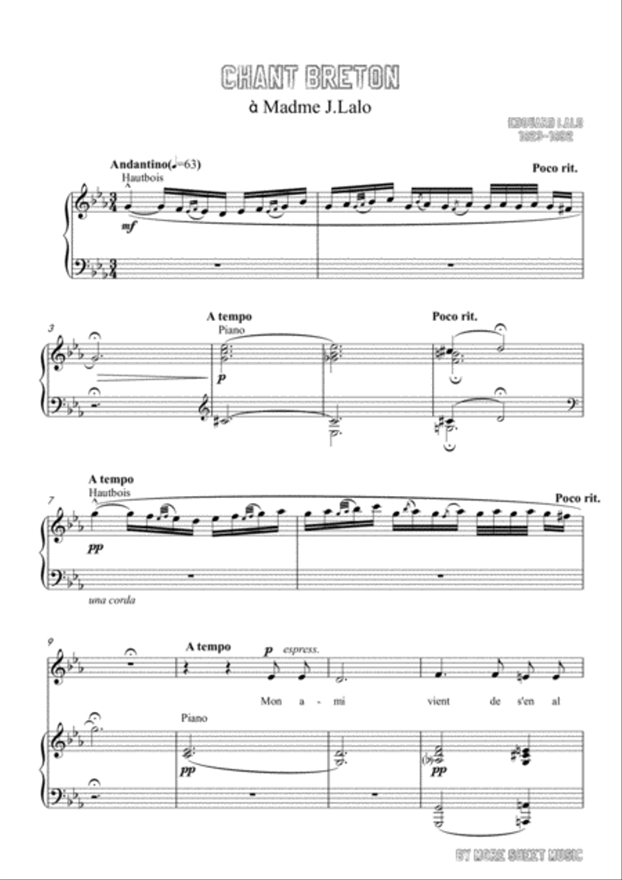 Lalo-Chant breton in c minor,for Voice and Piano Voice Solo scores gallery preview page 3