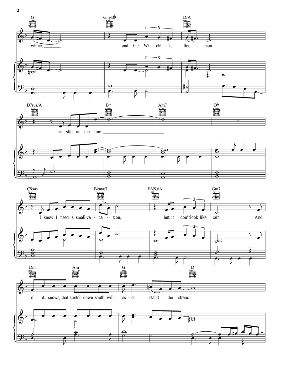 Wichita Lineman Piano, Vocal, Guitar scores gallery preview page 2