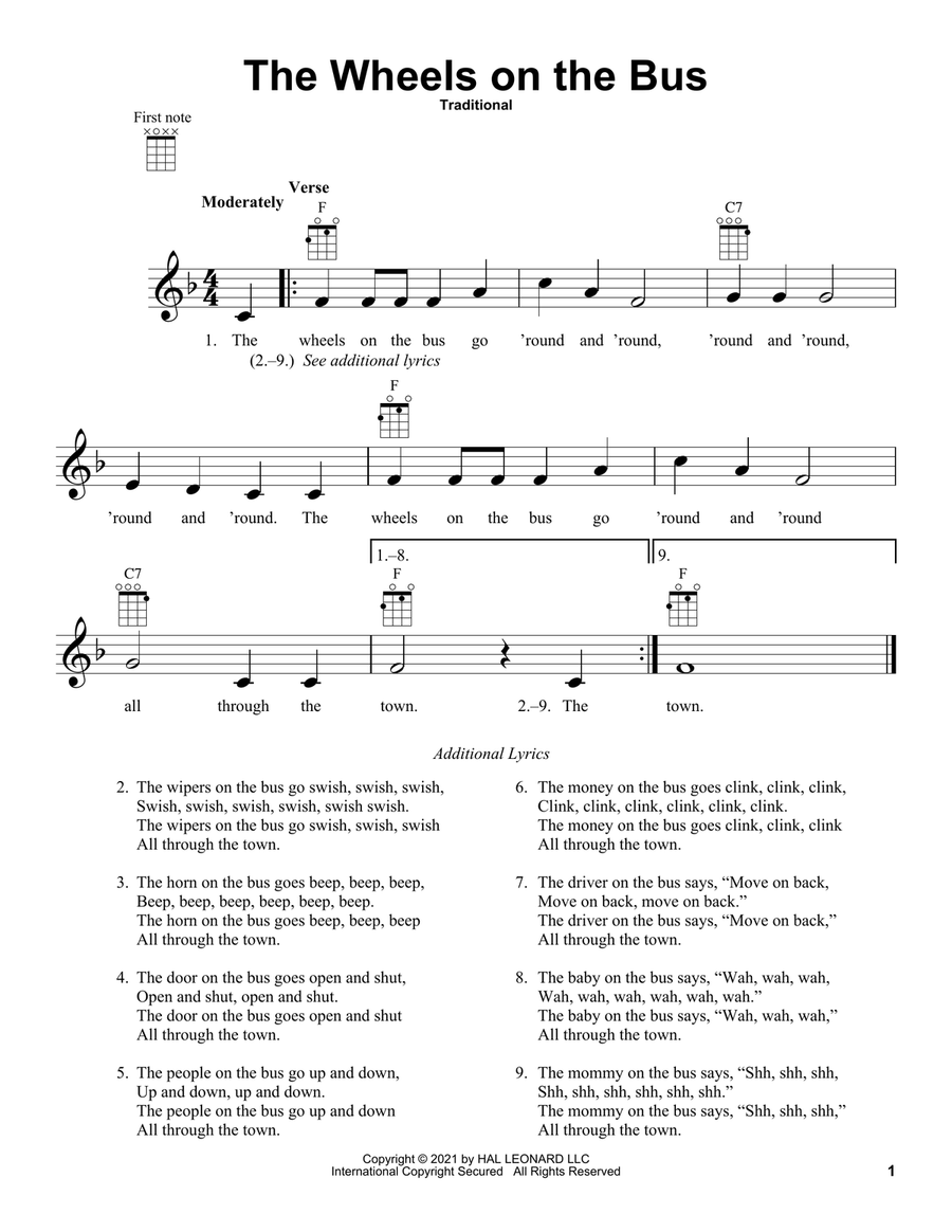 The Wheels On The Bus Ukulele scores gallery preview page 1