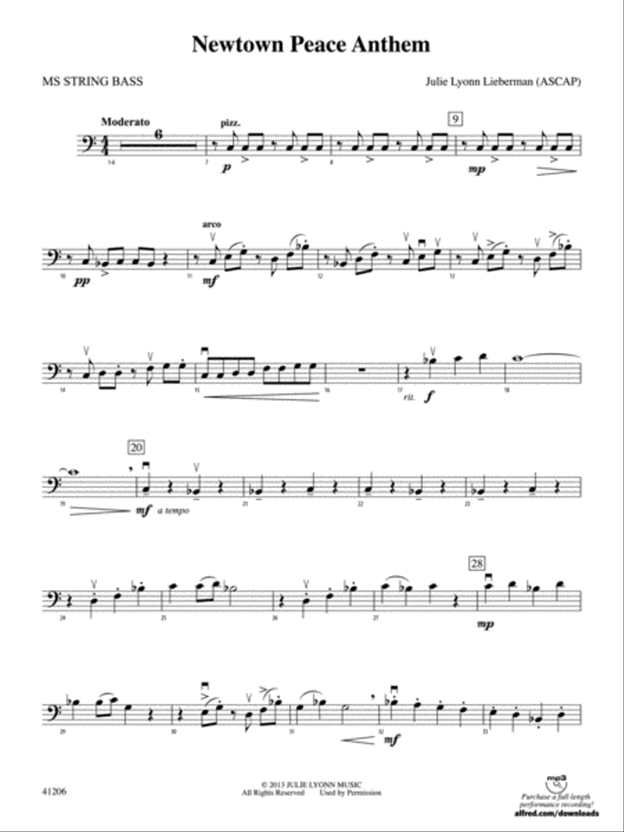 Newtown Peace Anthem: MS String Bass String Orchestra scores gallery preview page 1