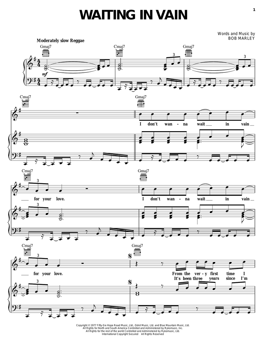 Waiting In Vain Piano, Vocal, Guitar scores gallery preview page 1