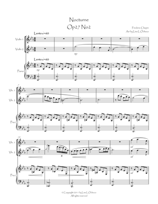 Nocturne Op27 No2 for Violin Duet and Piano