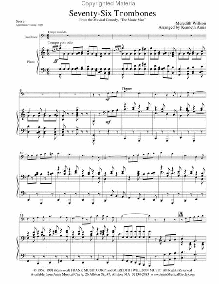 Seventy-Six Trombones (trombone and piano)