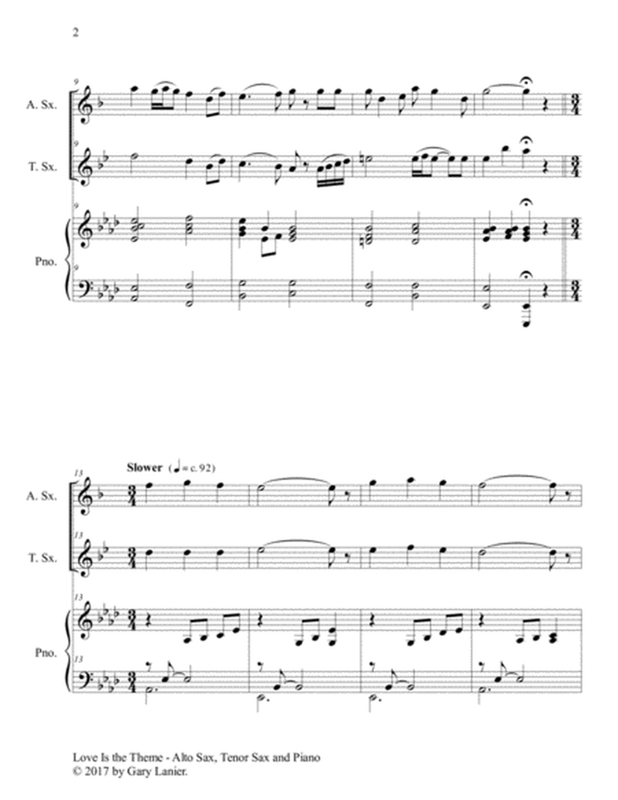 LOVE IS THE THEME (Trio – Alto Sax, Tenor Sax & Piano with Score/Parts) image number null