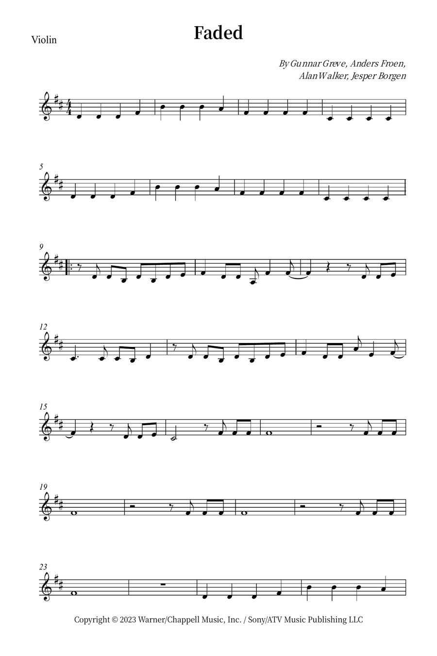 Faded Violin Solo scores gallery preview page 1