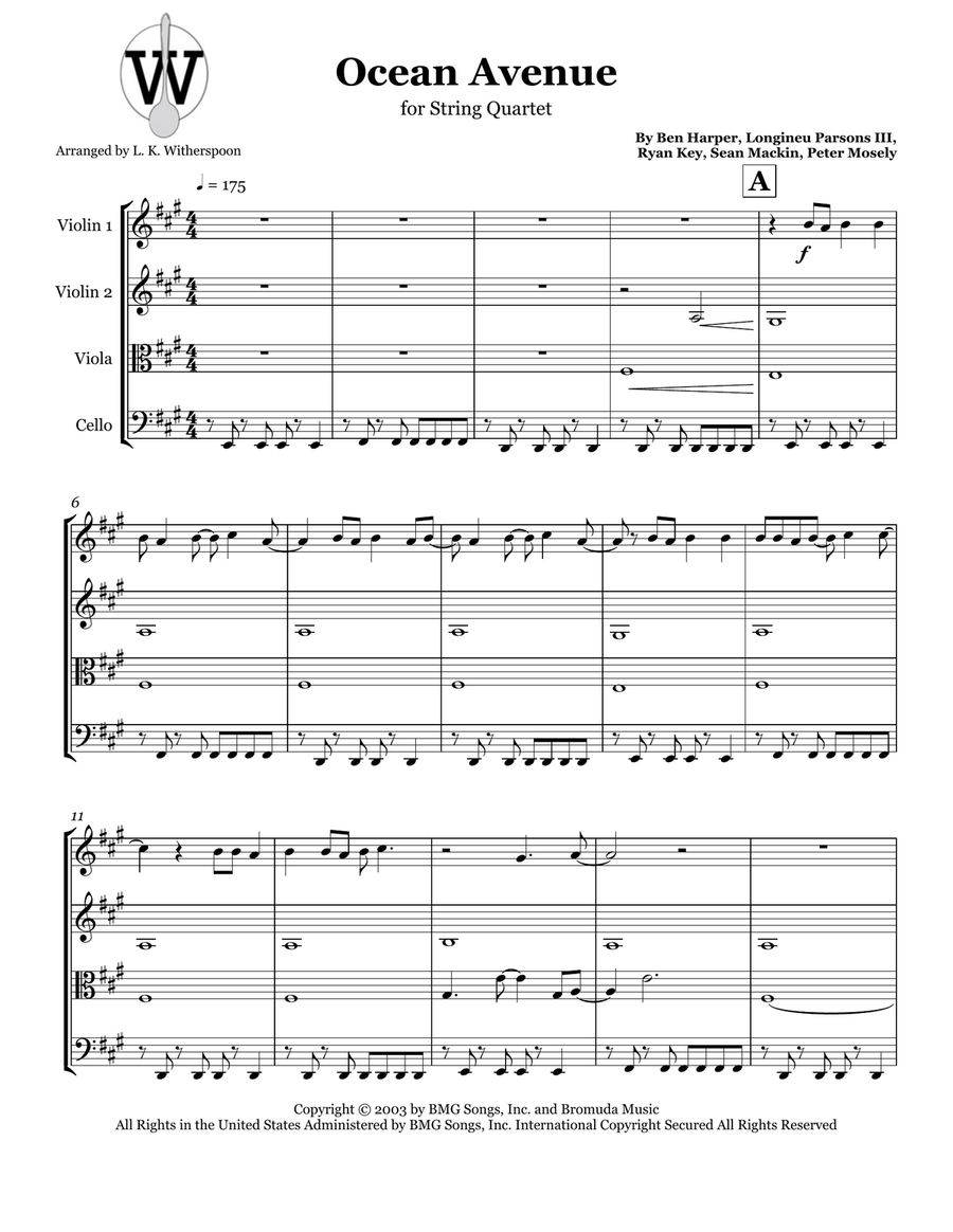 Ocean Avenue String Quartet scores gallery preview page 1
