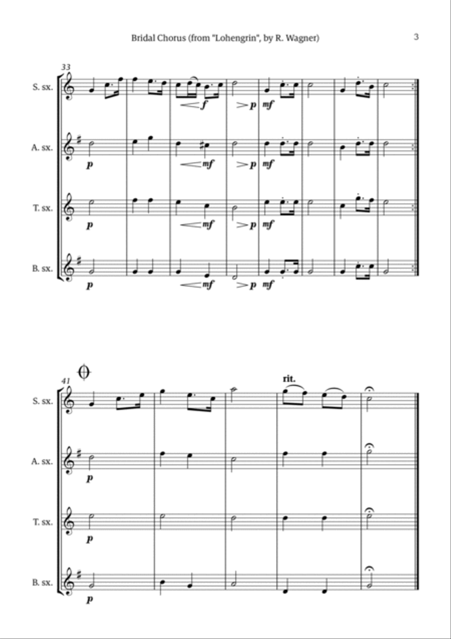 Bridal Chorus (Here Comes The Bride) Saxophone Quartet scores gallery preview page 3