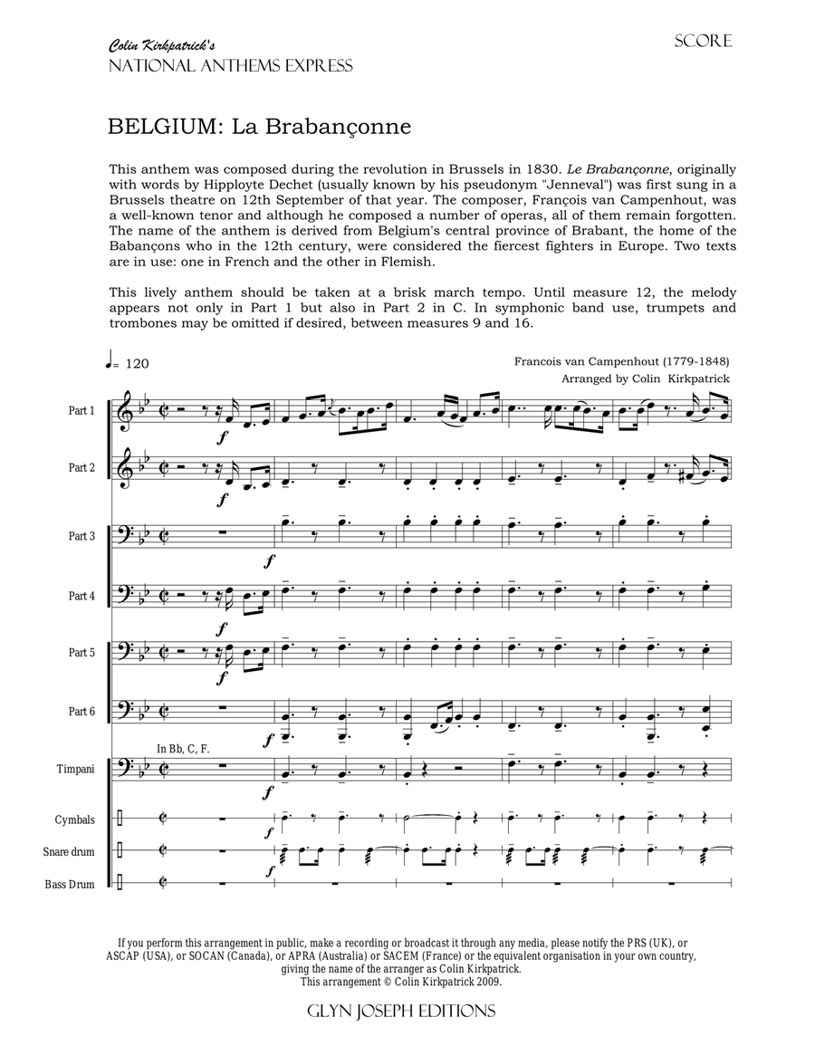 Belgium National Anthem: La Brabançonne Large Ensemble scores gallery preview page 4