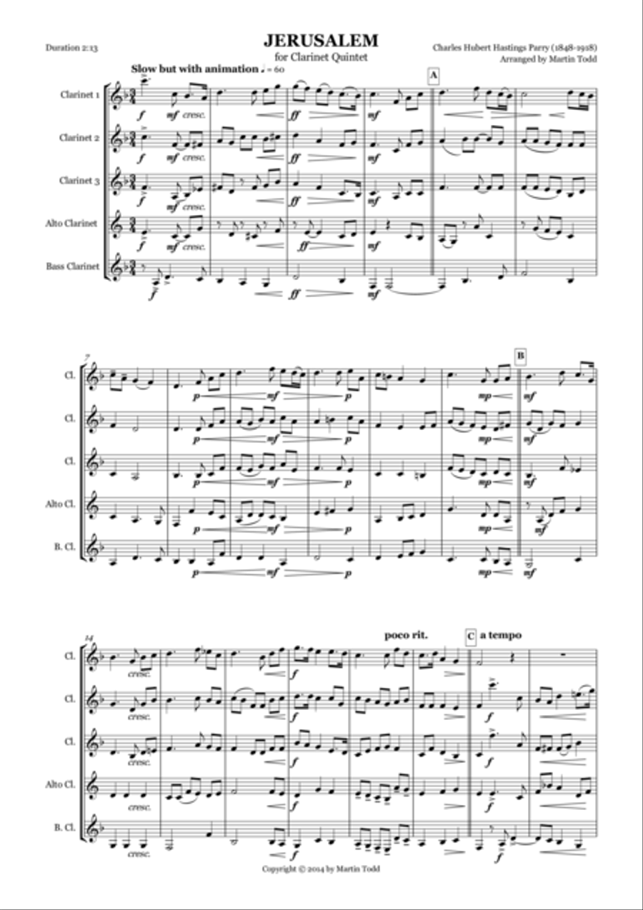 Jerusalem for Clarinet Quintet Clarinet Quintet scores gallery preview page 1