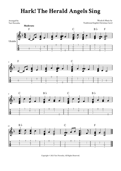 Hark! The Herald Angels Sing - Fingerstyle Ukulele (F with TAB) image number null