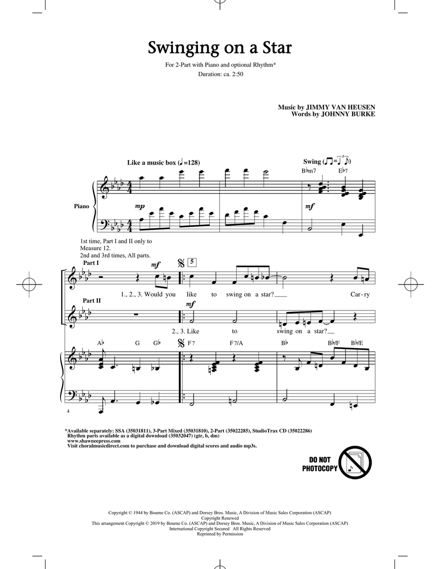 Swinging on a Star (arr. Greg Gilpin) 2-Part scores gallery preview page 1