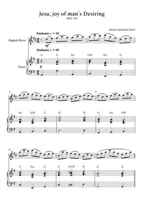 Jesu, joy of man's Desiring for English Horn and Piano (With Chords) - Score and Parts