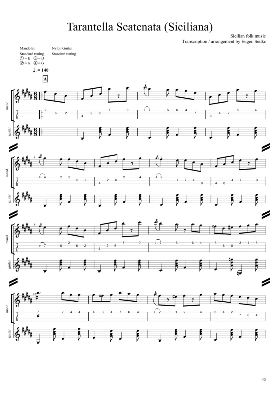 Tarantella Scatenata / Siciliana, mandolin & guitar score image number null