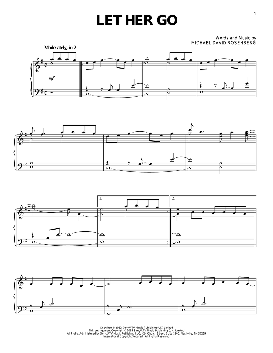 Let Her Go Piano Solo scores gallery preview page 1