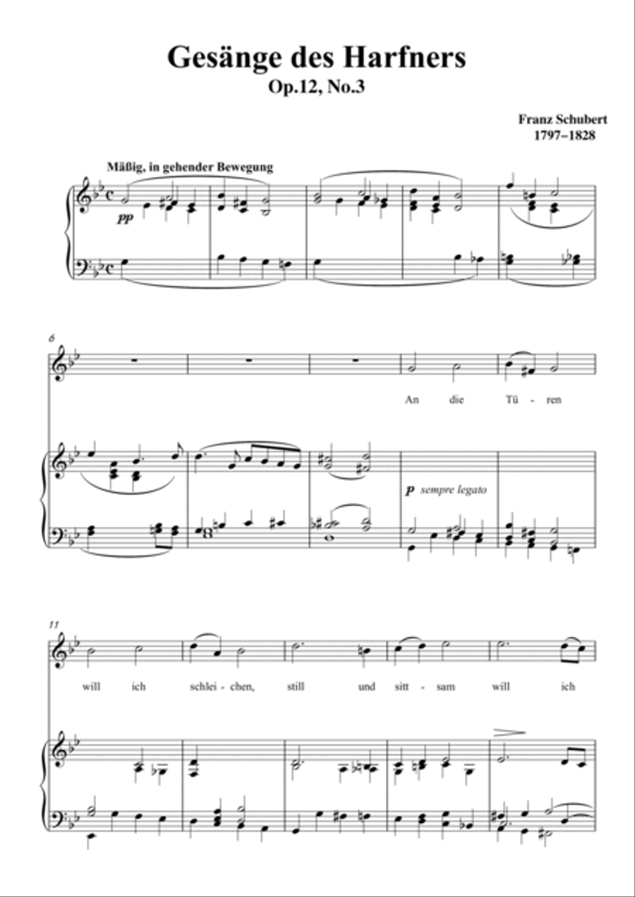 Schubert-An die Türen will ich schleichen Op.12 No.3 ing minor,for Vocal and Piano Voice scores gallery preview page 2