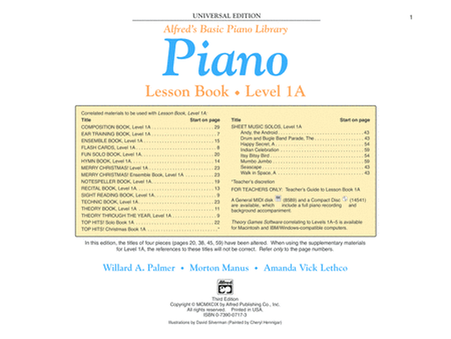 Alfred's Basic Piano Course Lesson Book, Level 1A