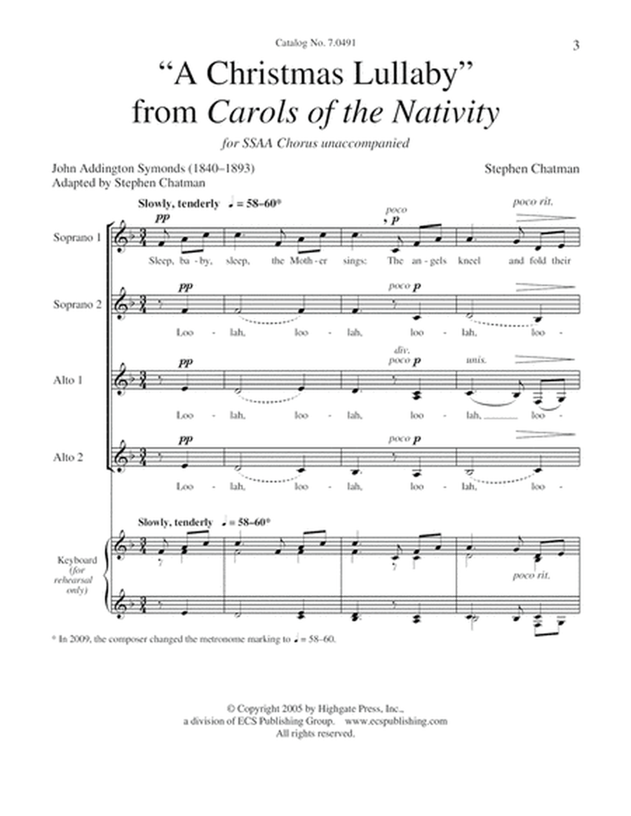 Carols of the Nativity: 4. A Christmas Lullaby (Choral Score)