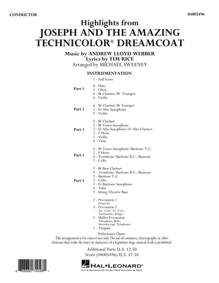 Highlights from Joseph and the Amazing Technicolor Dreamcoat - Conductor Score (Full Score)