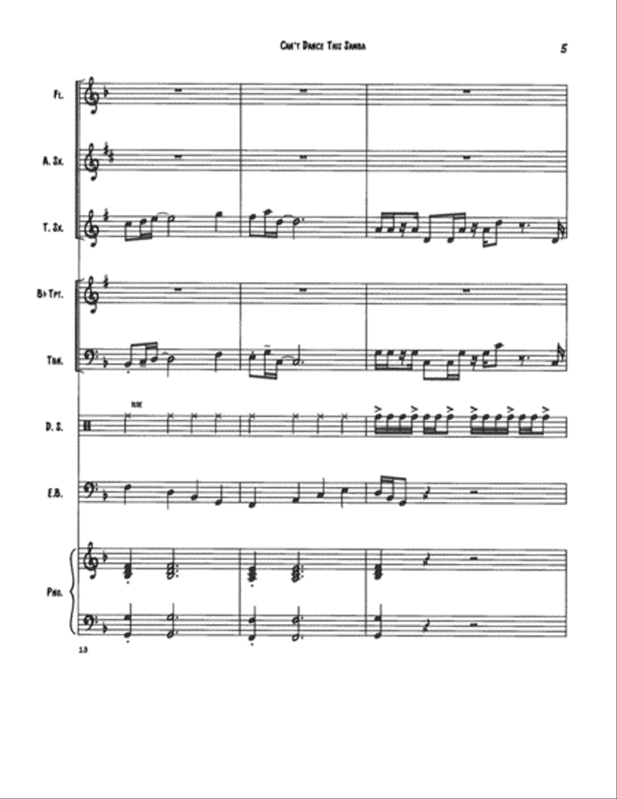 Can't Dance This Samba by Joel Glickman. Jazz piece for small to medium group with flexible instru Jazz Ensemble scores gallery preview page 5