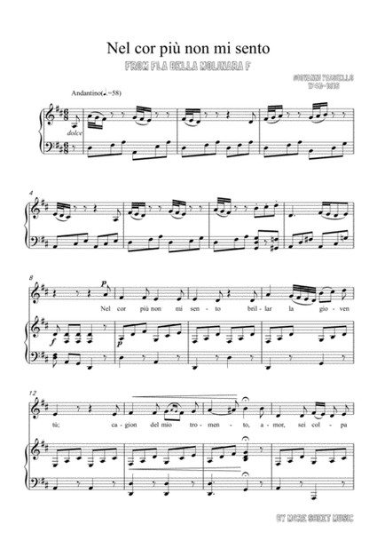 Paisiello - Nel cor più non mi sento in D Major for voice and piano image number null
