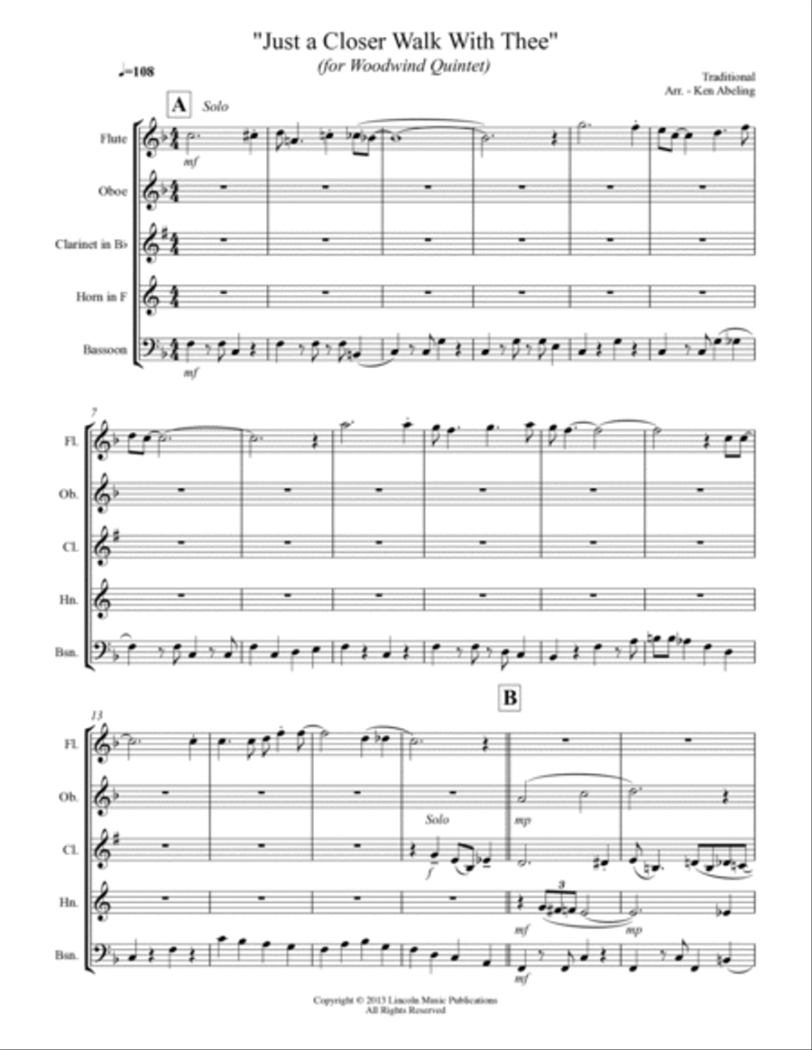 A Closer Walk With Thee (for Woodwind Quintet) Woodwind Quintet scores gallery preview page 2