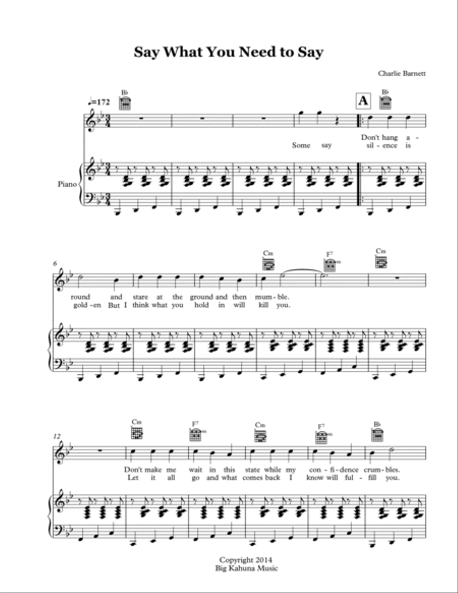 Say What You Need to Say Piano, Vocal, Guitar scores gallery preview page 2