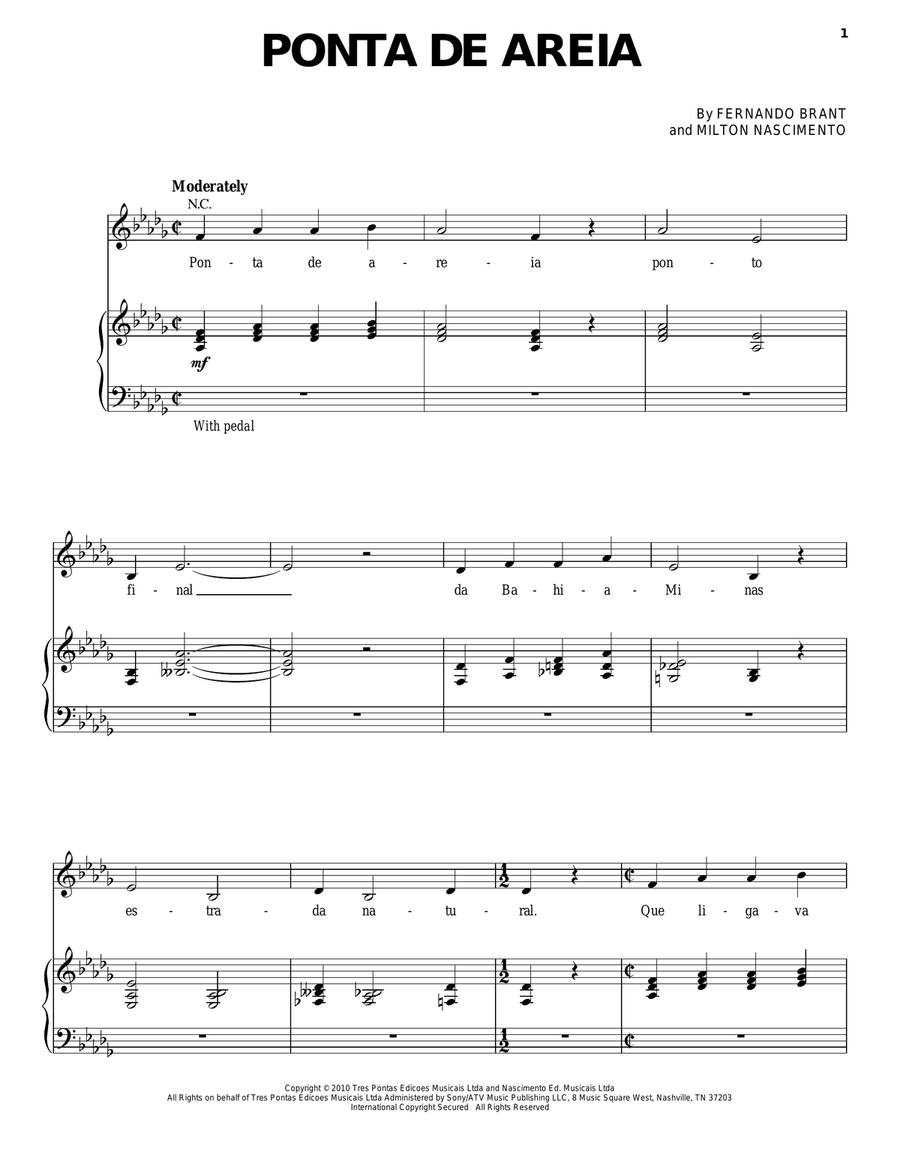Ponta De Areia Piano, Vocal scores gallery preview page 1
