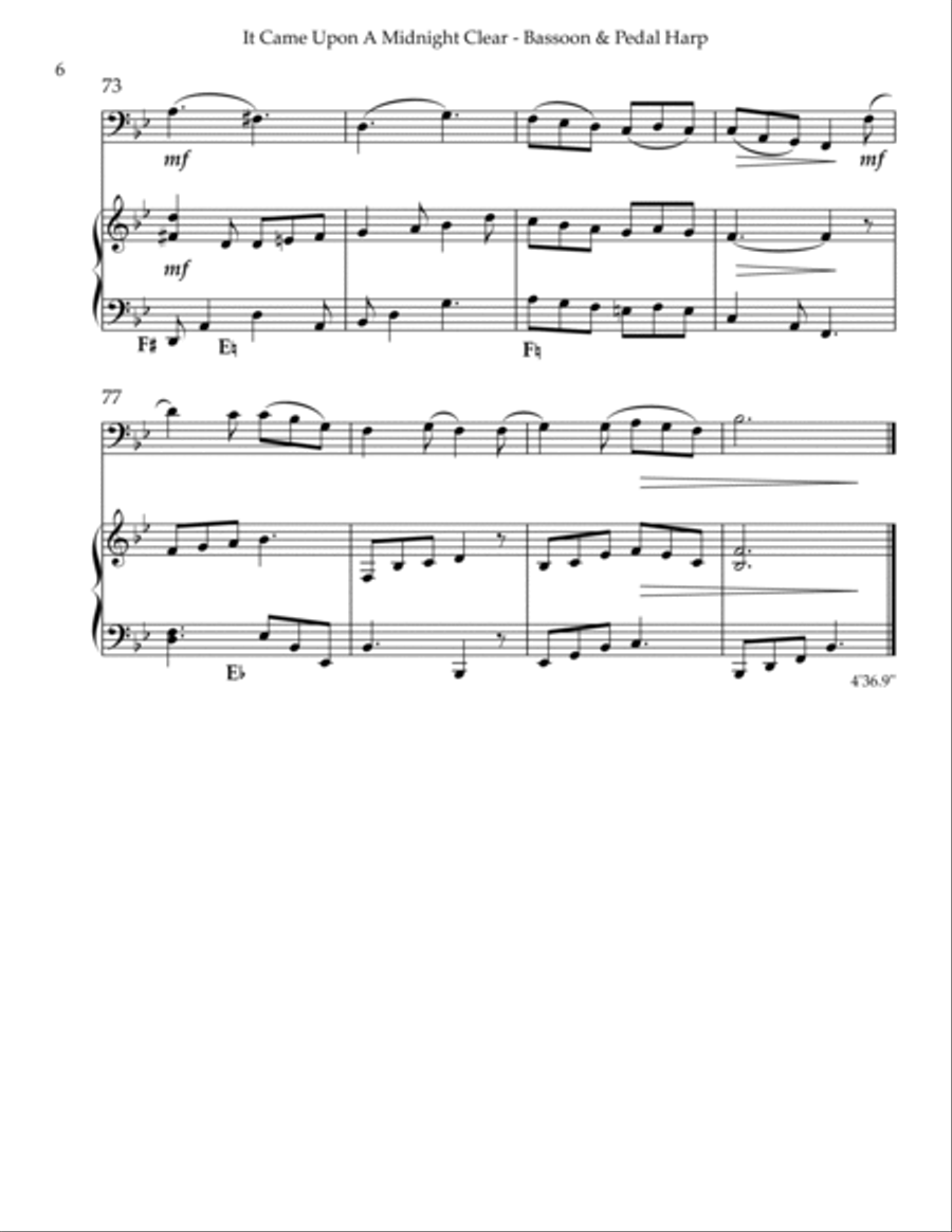 It Came Upon A Midnight Clear, Duet for Bassoon & Pedal Harp Bassoon scores gallery preview page 6
