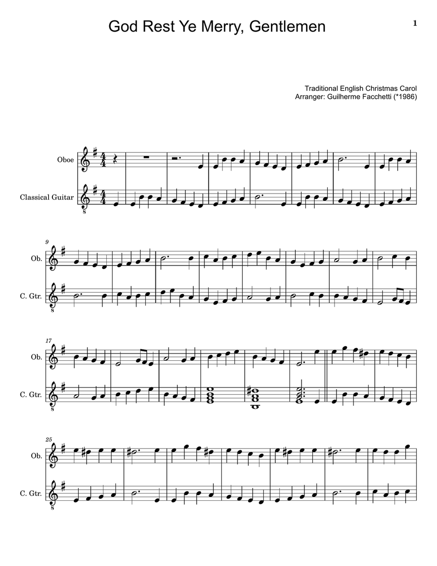 God Rest Ye Merry, Gentlemen. Oboe and Classical Guitar. Chamber Music scores gallery preview page 1
