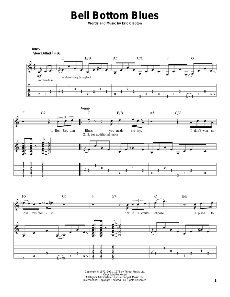 Bell Bottom Blues Acoustic Guitar scores gallery preview page 1