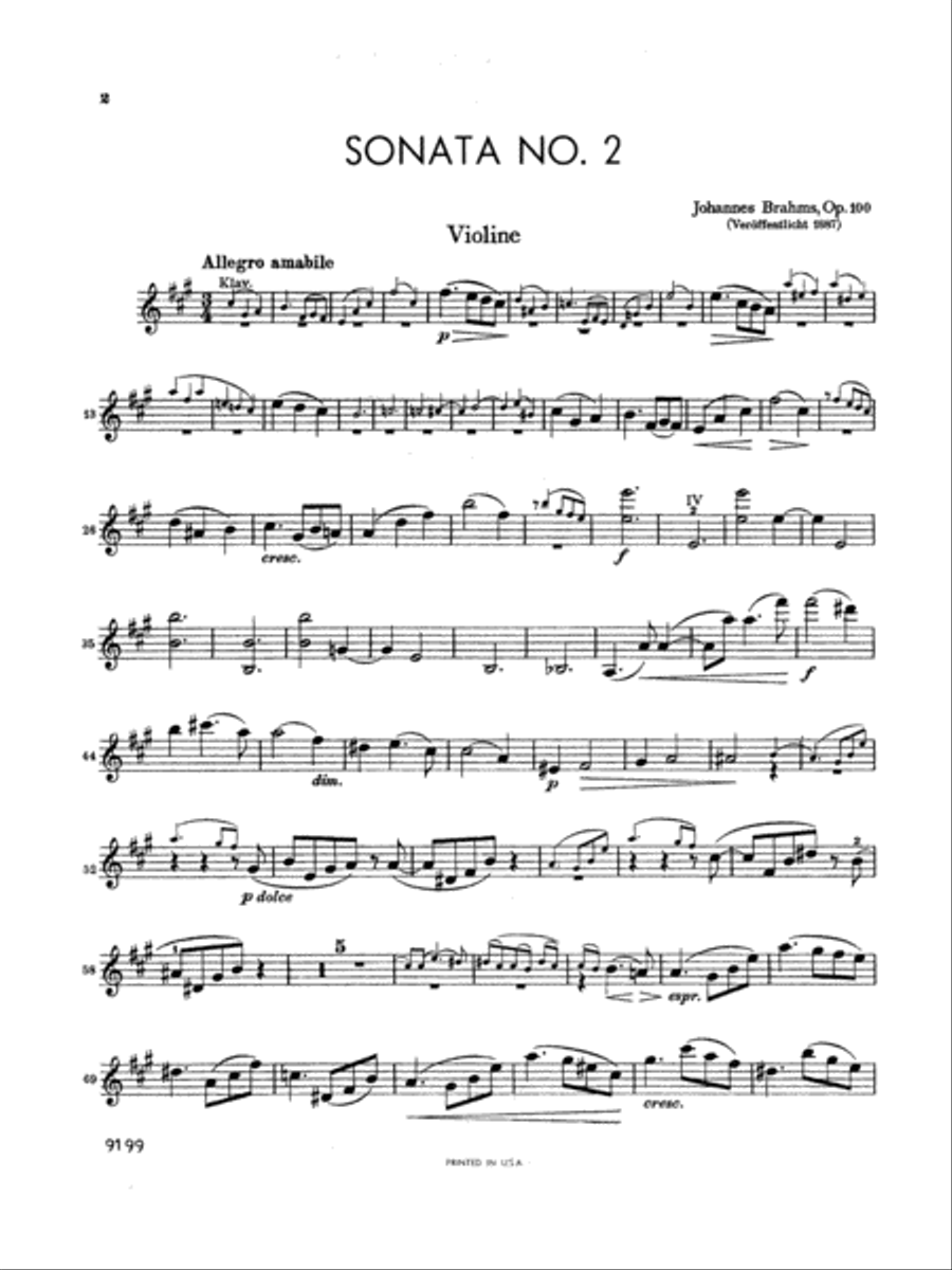 Brahms: Sonata in A Major, Op. 100 Violin scores gallery preview page 2
