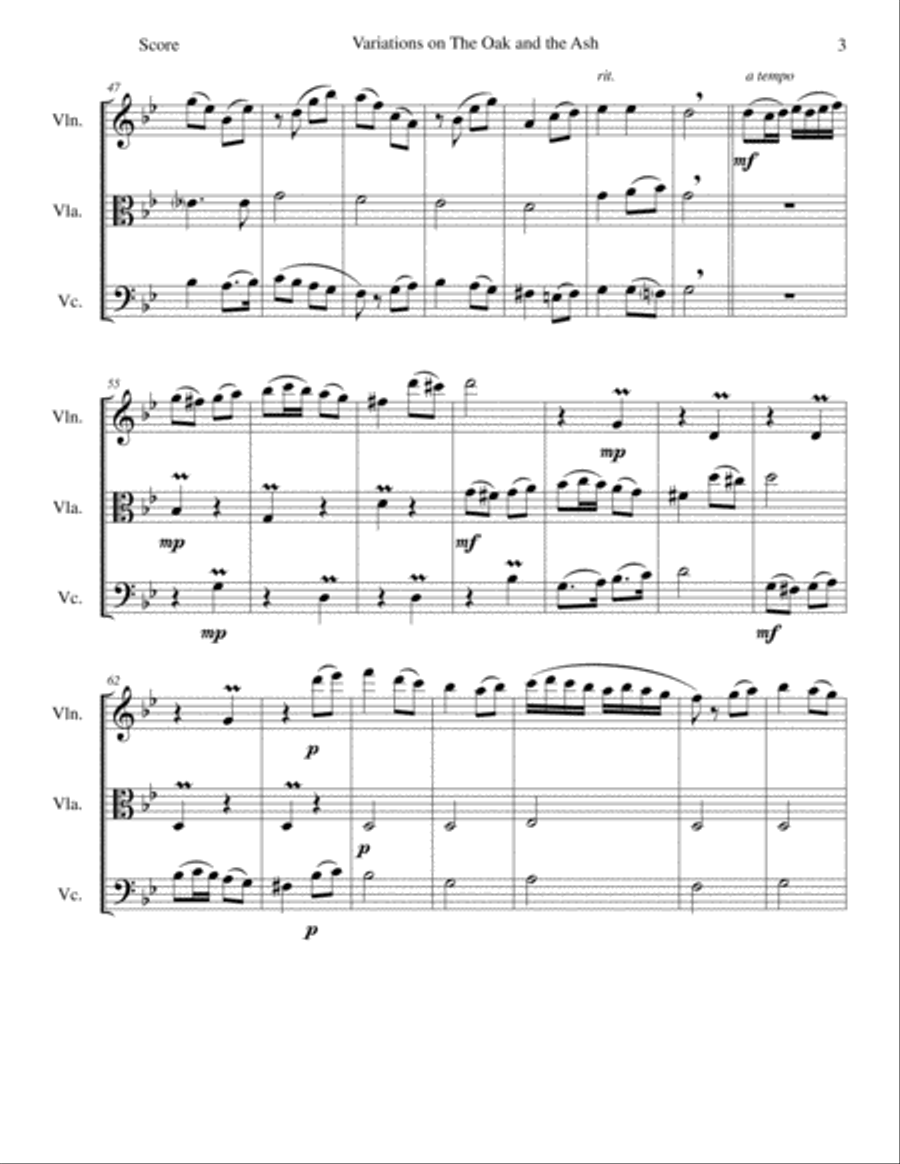 Variations on The Oak and the Ash (A north country Maid) for string trio String Trio scores gallery preview page 3