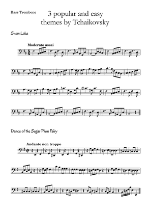 3 popular and easy themes by Tchaikovsky with accompaniment and chord symbols for Bass Trombone