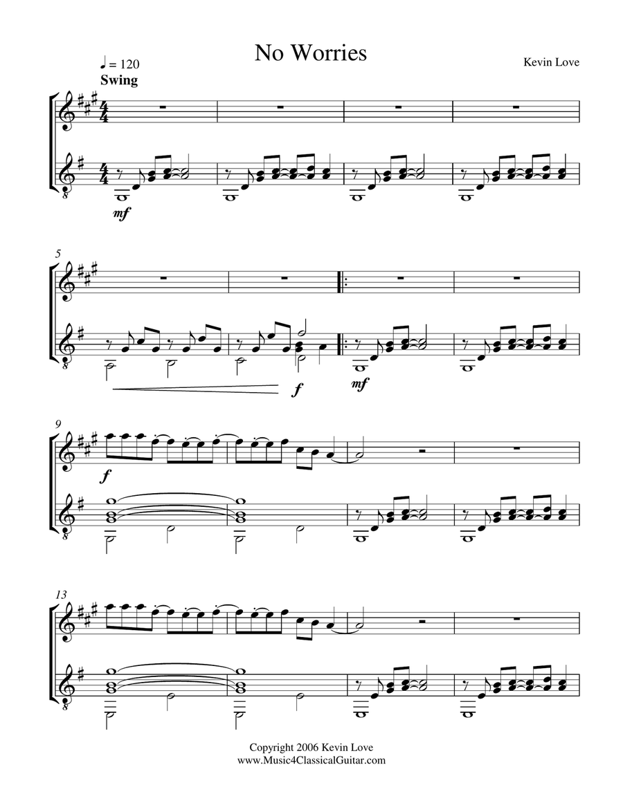 No Worries (Clarinet and Guitar) - Score and Parts Clarinet scores gallery preview page 1