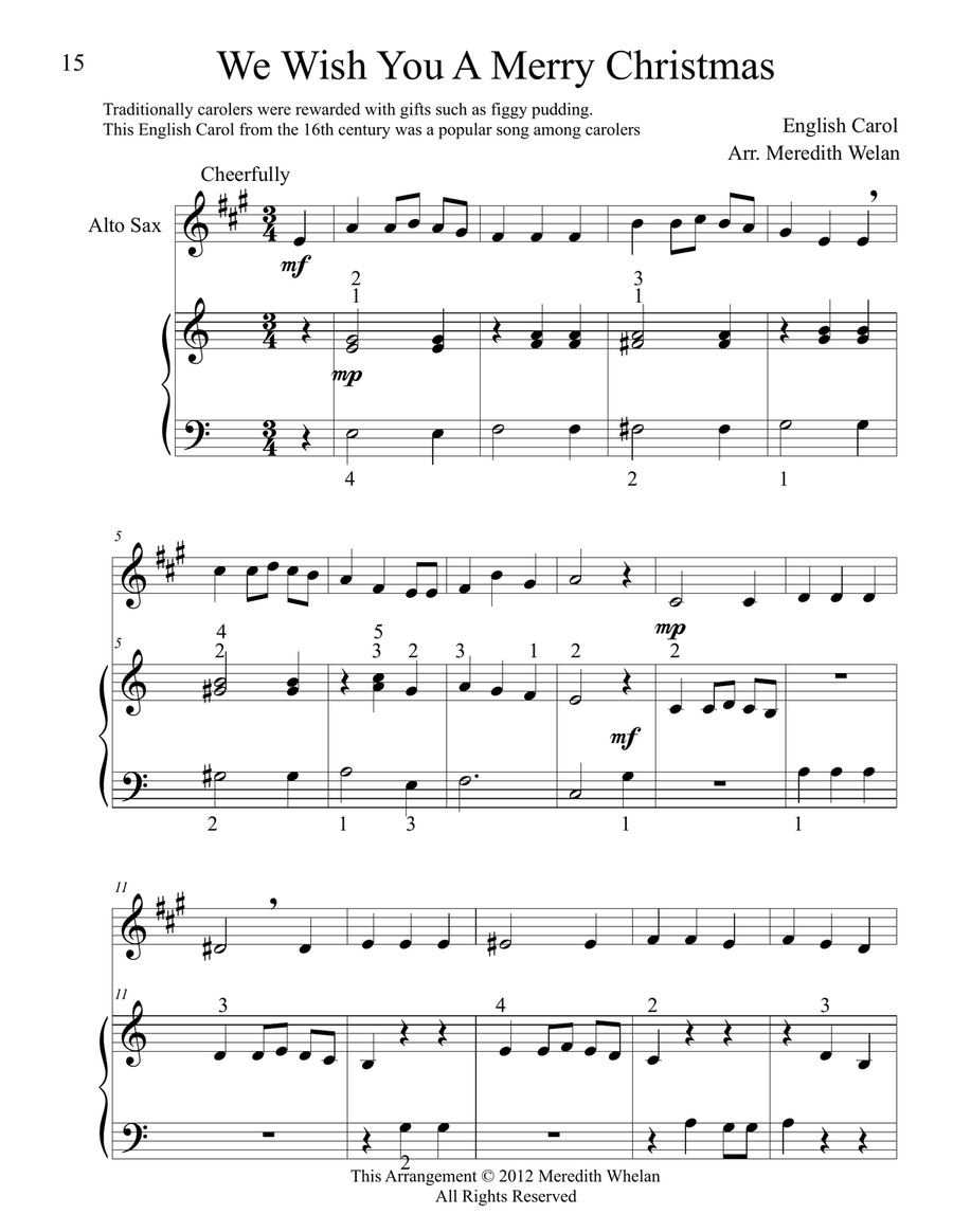 Christmas Duets for Alto Saxophone & Piano: We Wish You A Merry Christmas Woodwind Duet scores gallery preview page 1