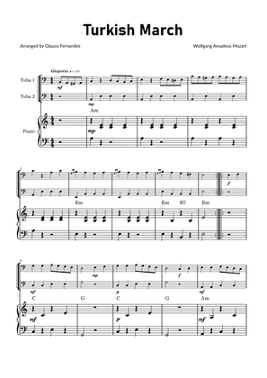 Turkish March by Mozart - Tuba Duet with Piano and Chord Notations