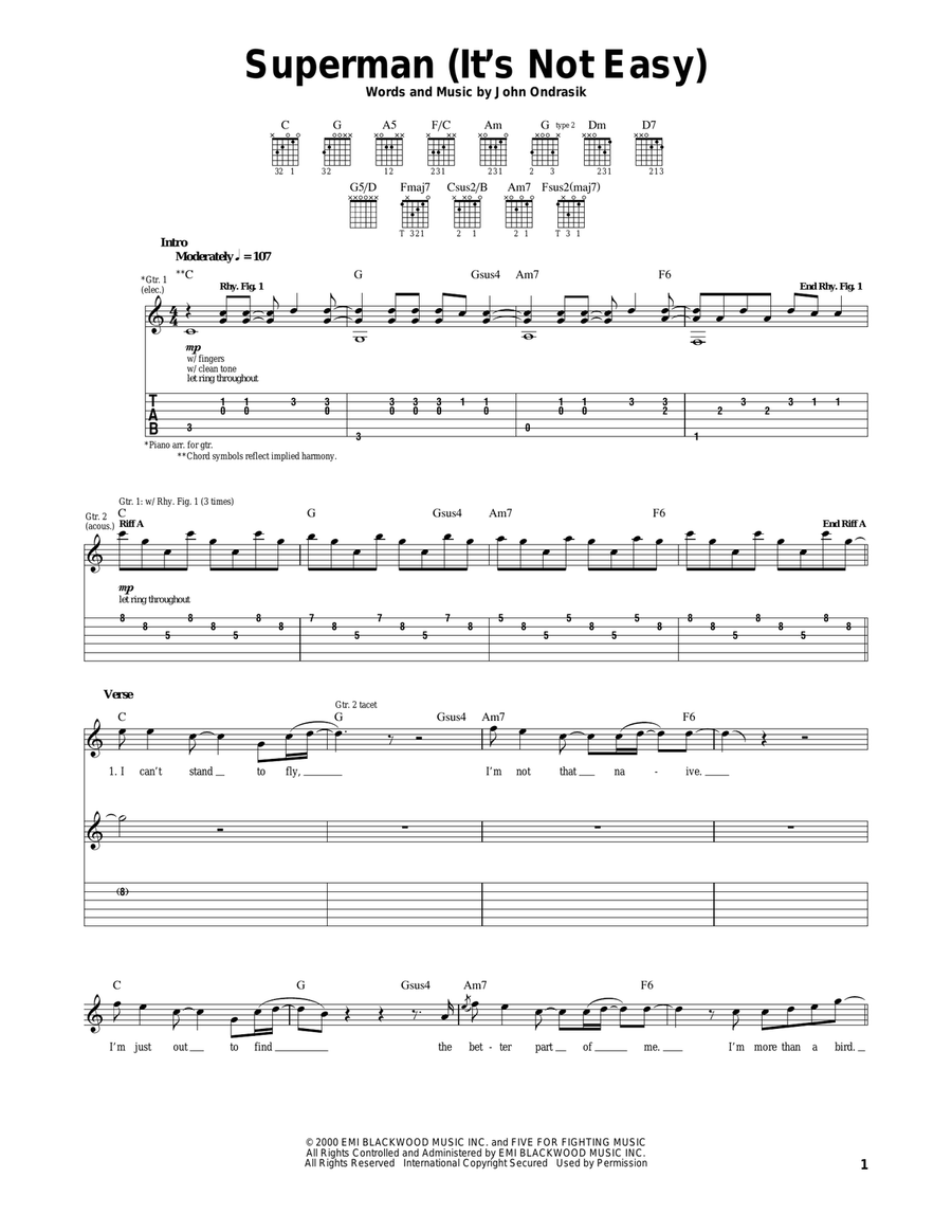 Superman (It's Not Easy) Acoustic Guitar scores gallery preview page 1
