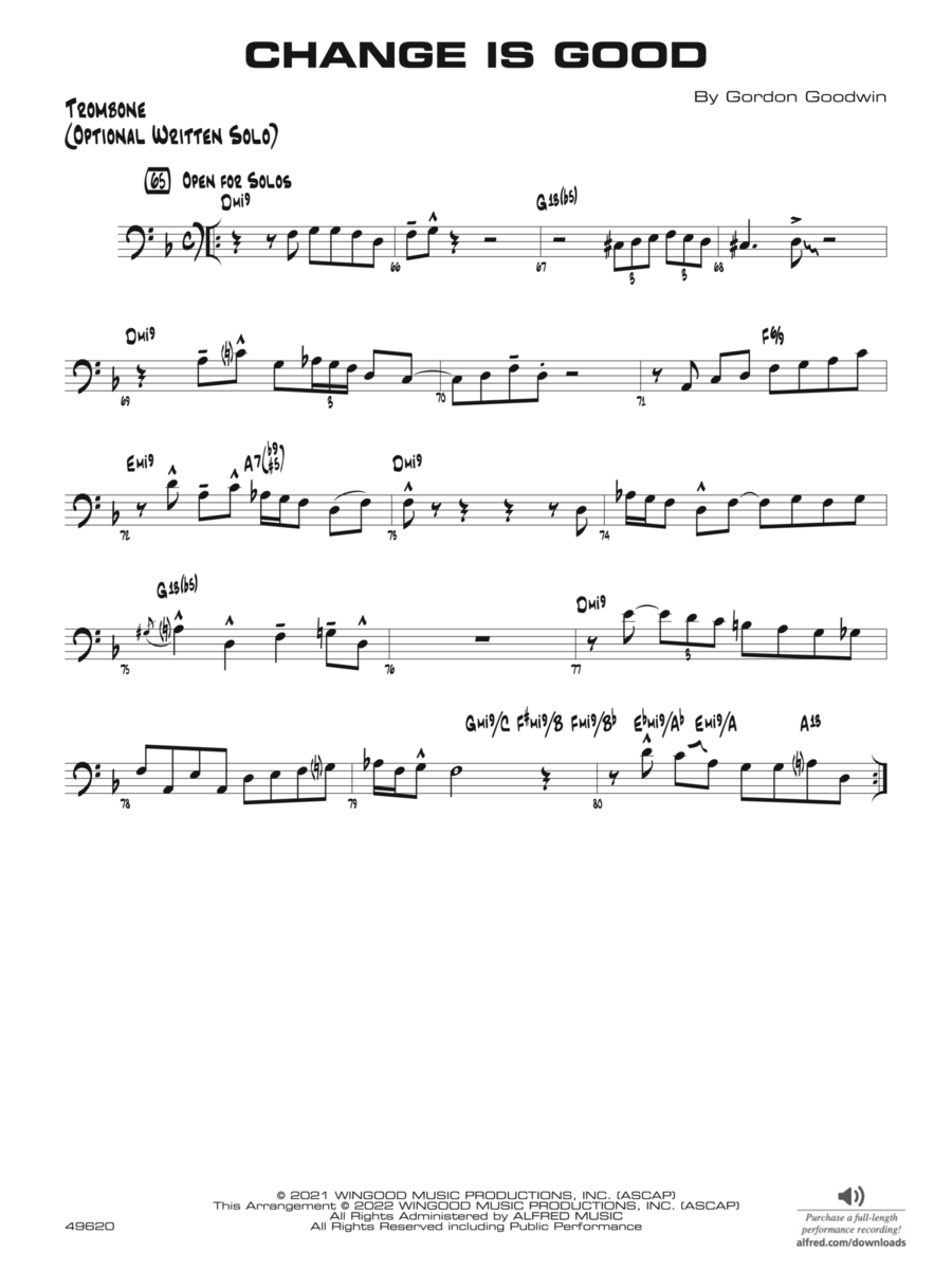 Change Is Good: Trombone Optional Solo Jazz Ensemble scores gallery preview page 1