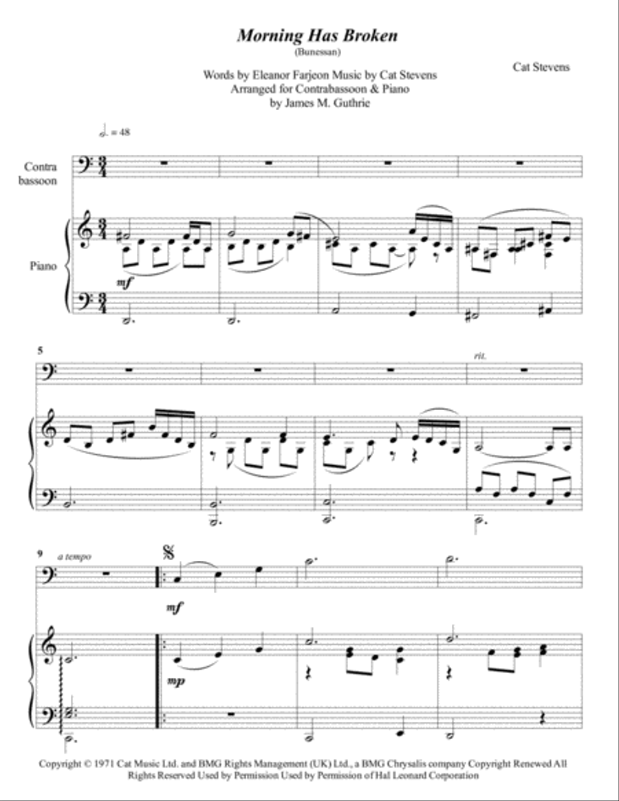 Morning Has Broken Bassoon scores gallery preview page 1