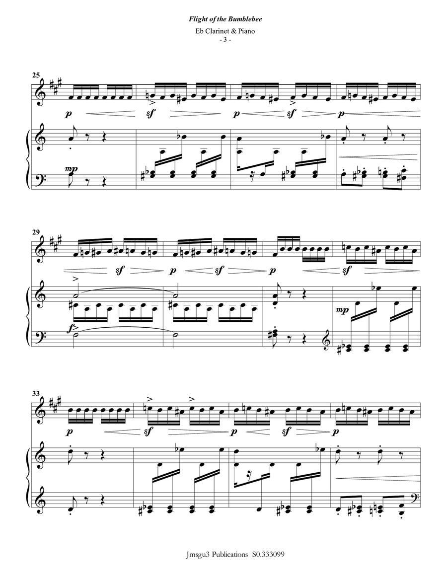 Korsakov: Flight of the Bumblebee for Eb Clarinet & Piano Woodwind Duet scores gallery preview page 3