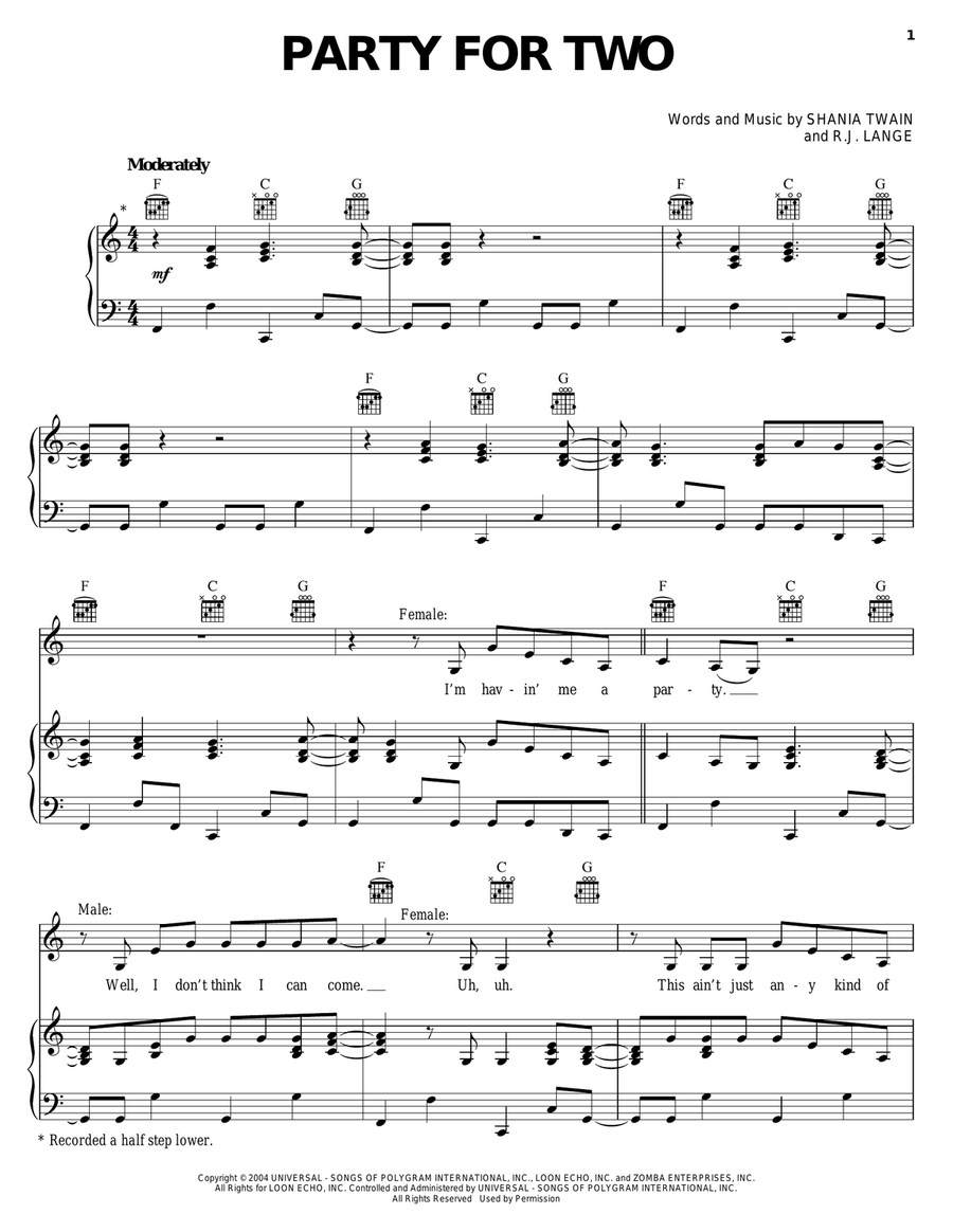 Party For Two Party For Two Piano, Vocal, Guitar scores gallery preview page 1