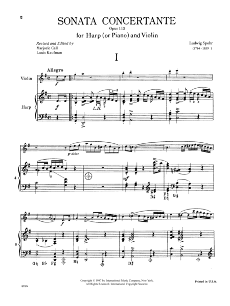 Sonata Concertante, Opus 115 For Violin And Harp (Or Piano) image number null