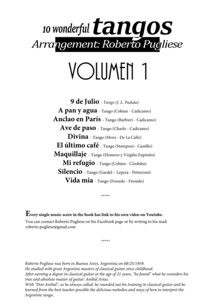 10 wonderfull TANGOS for classical guitar - VOLUMEN 1, by Roberto Pugliese