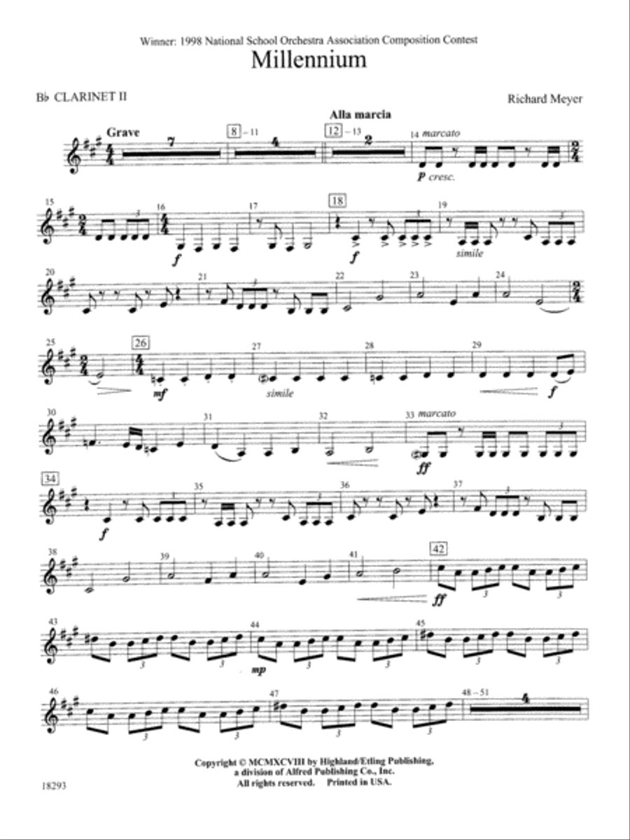 Millennium: 2nd B-flat Clarinet Full Orchestra scores gallery preview page 1