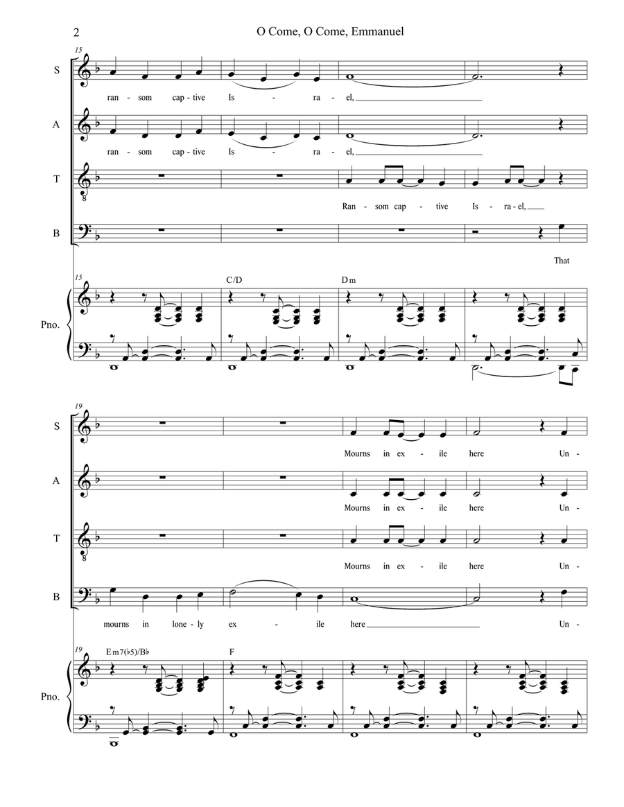 O Come, O Come, Emmanuel (SATB) 4-Part scores gallery preview page 2